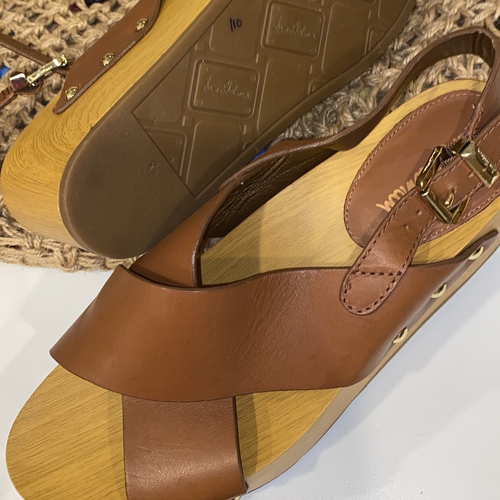 Sam Edelman Bentlee Wood Effect Flatform Heeled Sandals - Picture 10 of 12